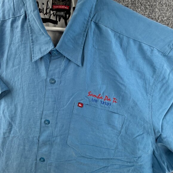 NWT Quiksilver 2XL Rayon Blend Blue Button Up Shirt Men Embroidered Hawaii - Picture 2 of 14
